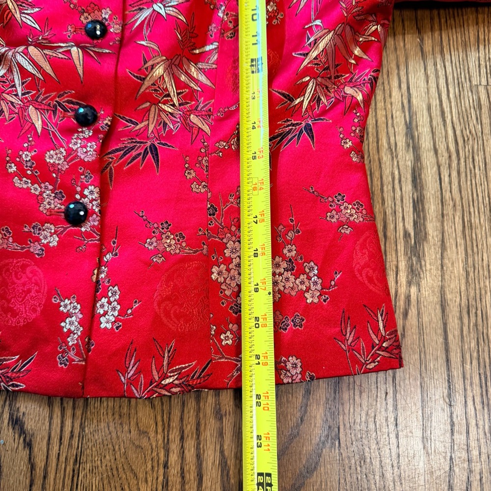 MSK Silk Blend Asian Inspired Floral Bamboo Jacquard Mandarin‎ Jacket 8 Red - Picture 9 of 9